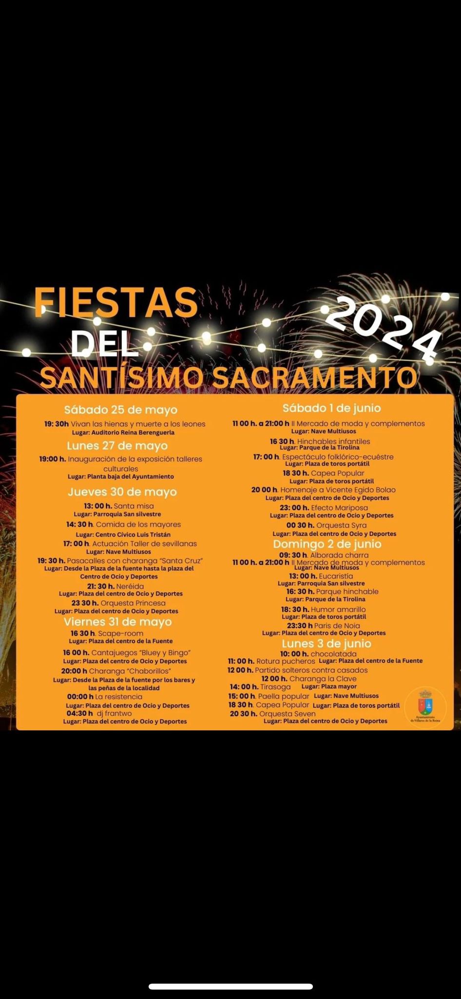 Programación de las Fiestas del Santísimo Sacramento de Villares de la Reina, Salamanca